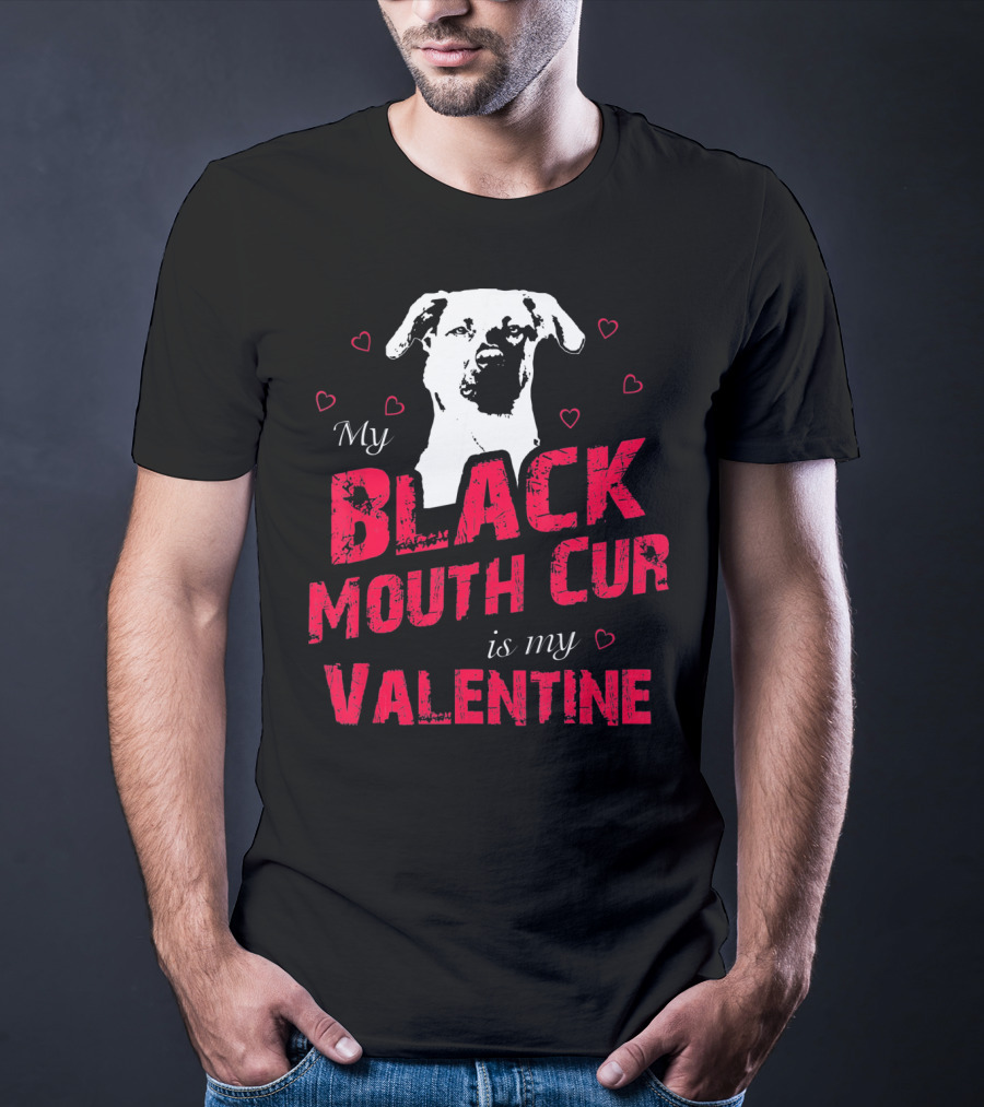 My Black Mouth Cur Is My Valentine Dog With Hearts T-Shirt