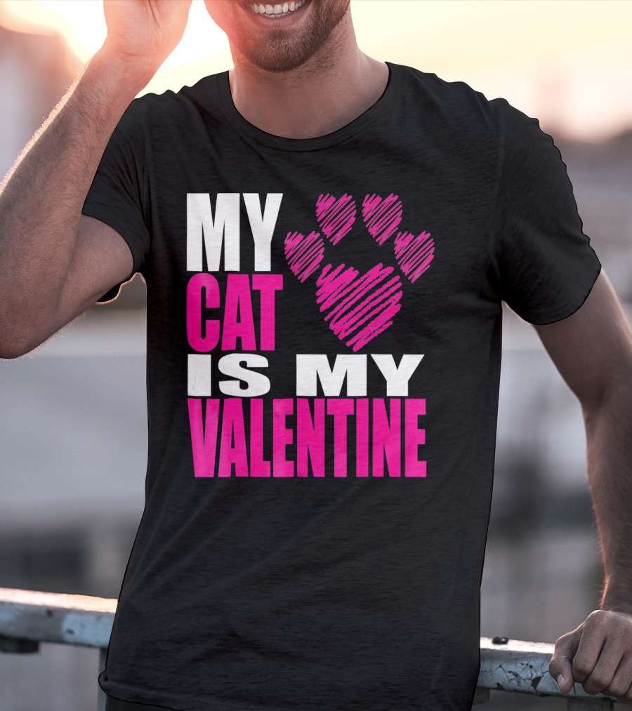 My Cat Is My Valentine Paw Heart T-Shirt