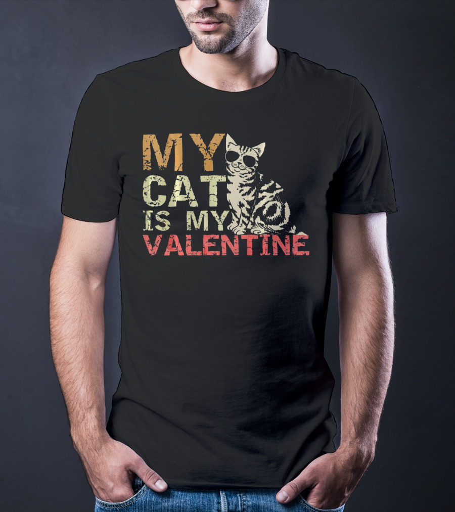 MY CAT IS MY VALENTINE Cute Cat Wearing Sunglasses T-Shirt