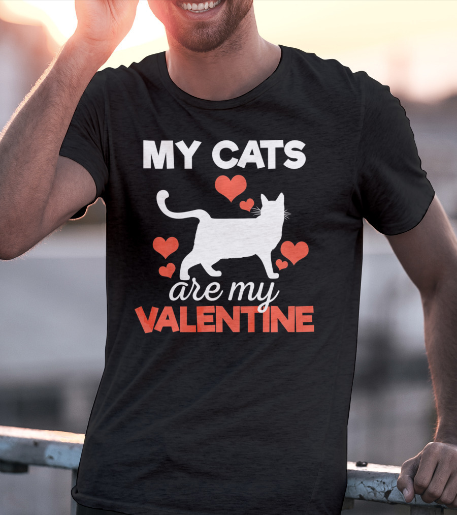 My Cats Are My Valentine Cute Kitten Hearts T-Shirt