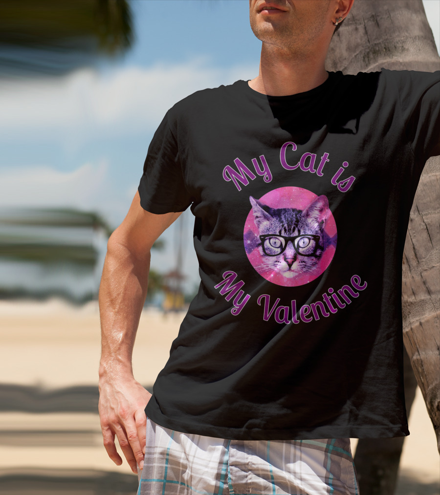 My Cat Is My Valentine Cat Lover Galaxy Glasses T-Shirt