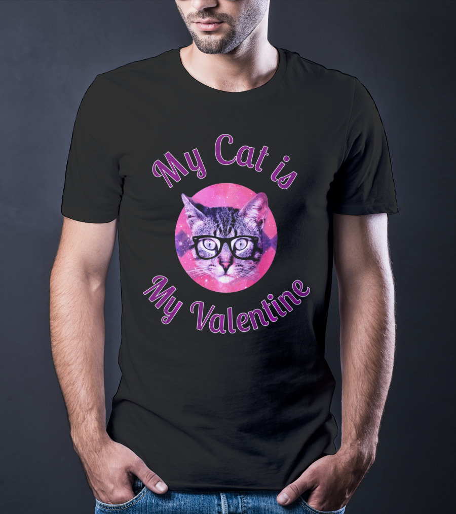 My Cat Is My Valentine Cat Lover Galaxy Glasses T-Shirt