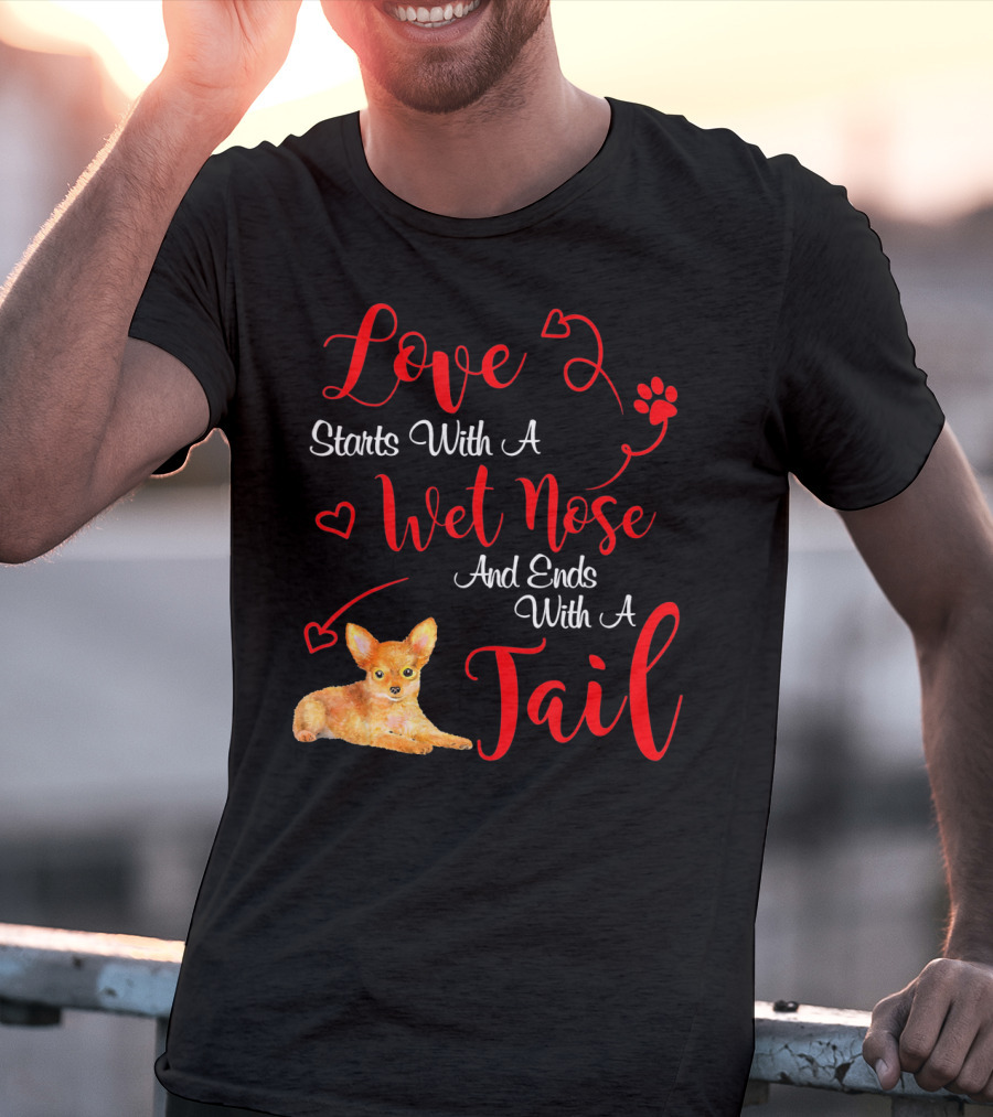 Love Starts With A Wet Nose And Ends With A Tail Chihuahua Valentine's Day T-Shirt