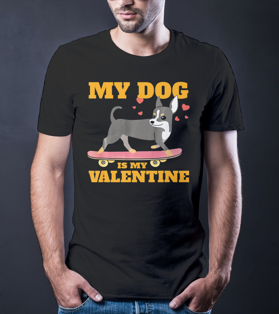 My Dog Is My Valentine Skateboarding Hearts T-Shirt