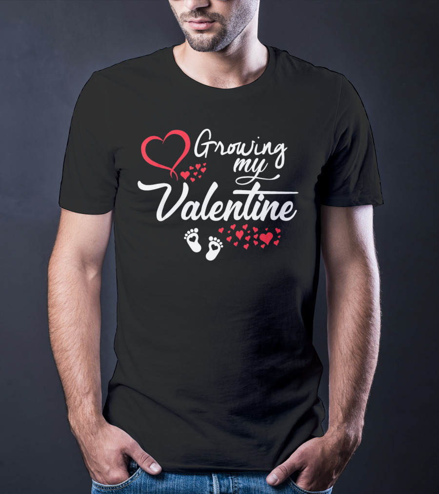 Growing My Valentine Pregnancy Hearts And Footprints T-Shirt