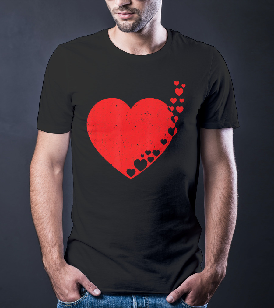 Big Heart Distressed Valentines Red Heart With Small Hearts Fluttering T-Shirt