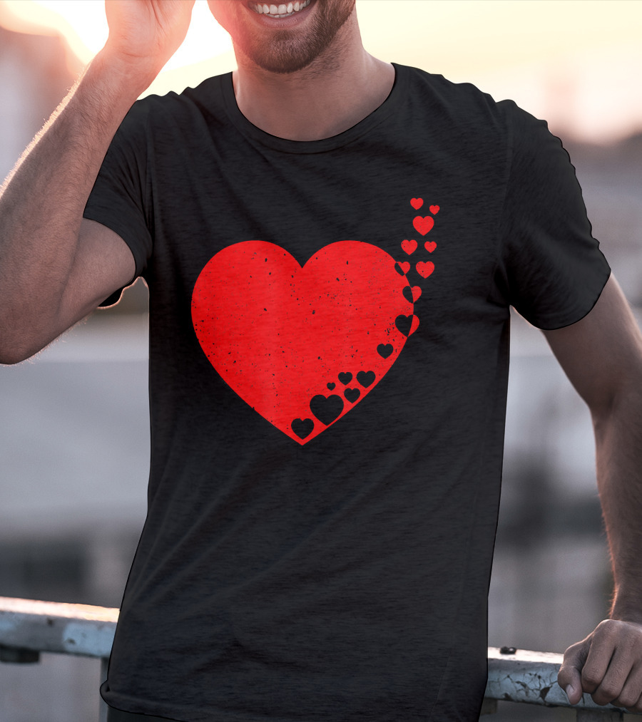 Big Heart Distressed Valentines Red Heart With Small Hearts Fluttering T-Shirt