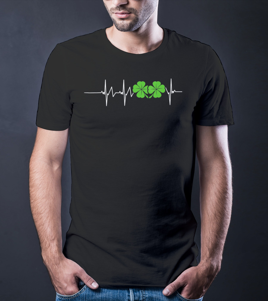 St Patricks Day Ireland Heartbeat Clover EKG T-Shirt