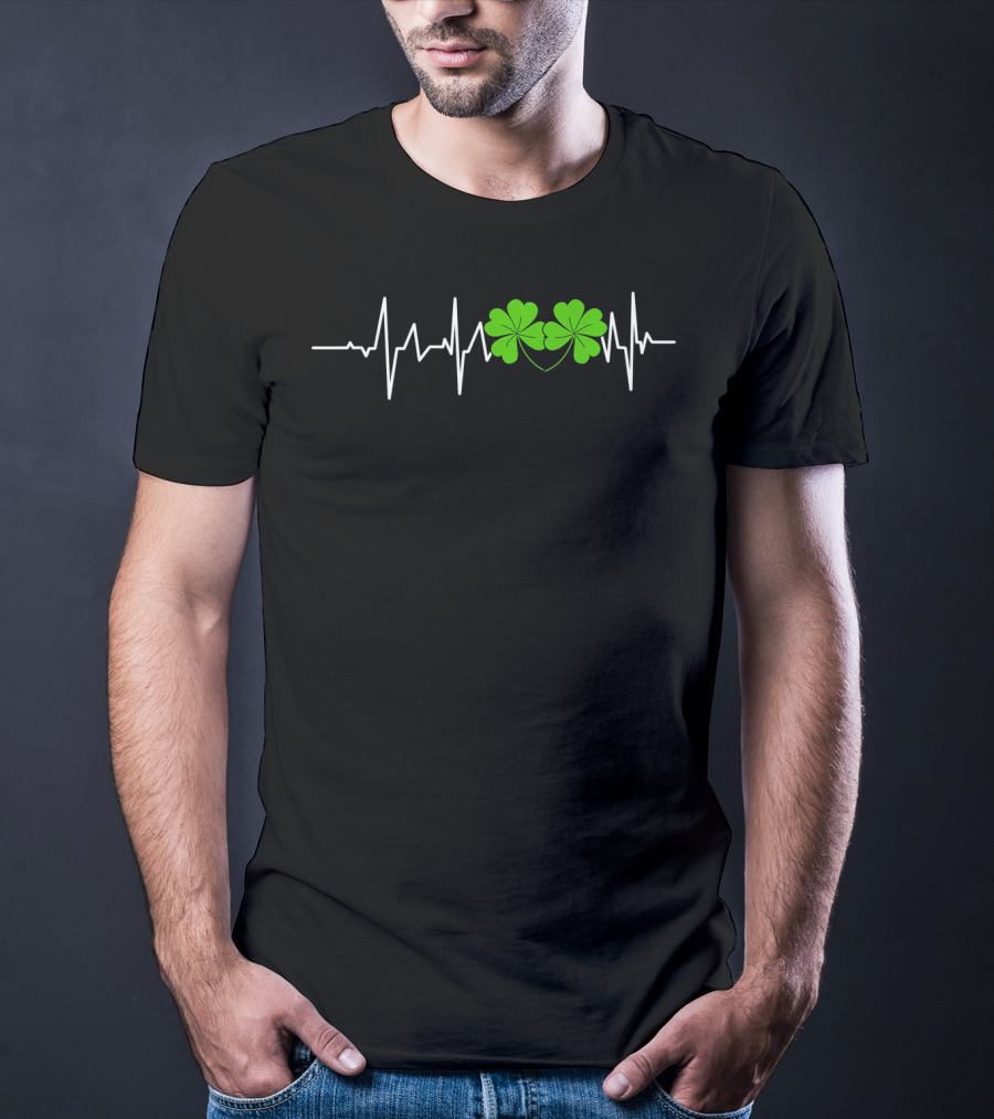 St Patricks Shamrocks Heartbeat Monitor T-Shirt