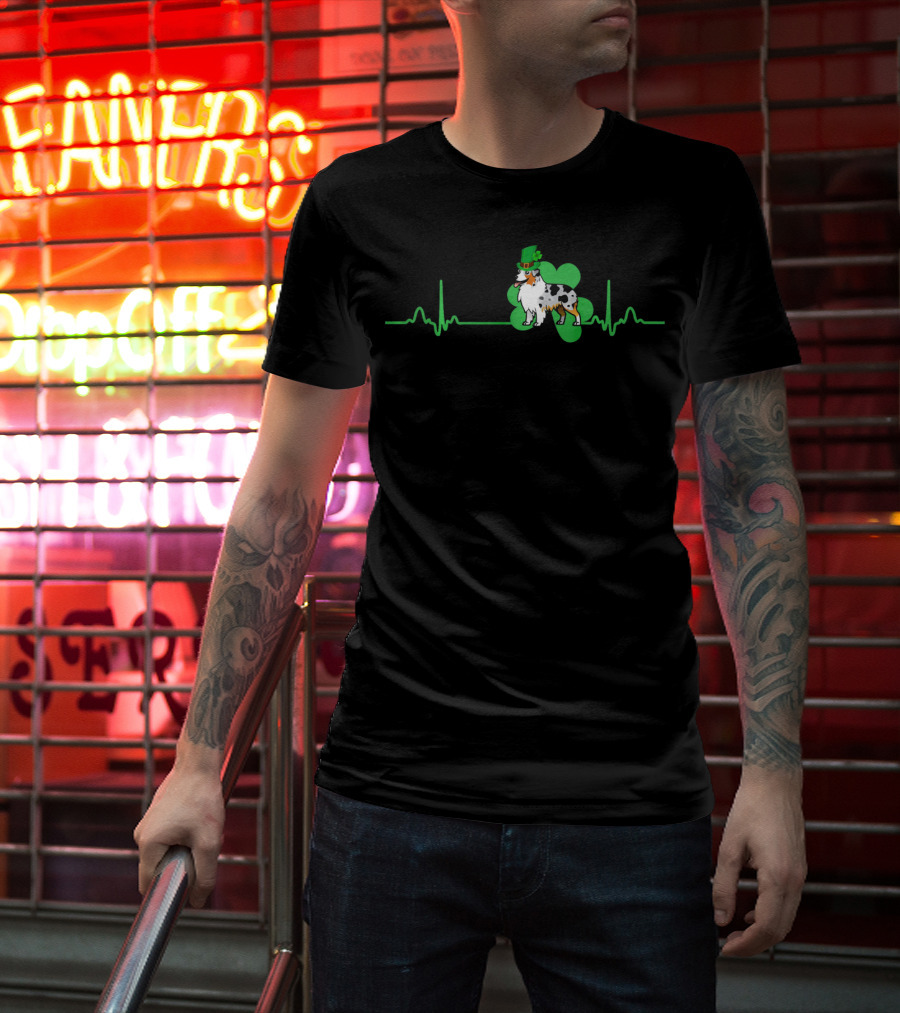 Heartbeat St. Patrick's Clover Aussie Dog T-Shirt