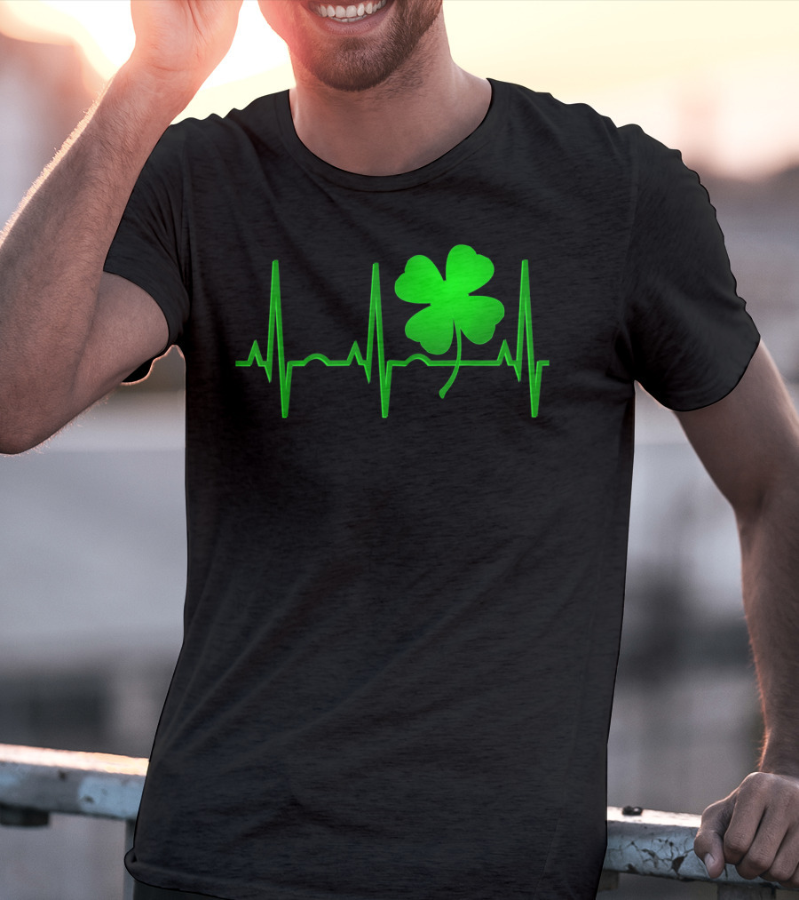 St Patricks Day Irish Shamrock Heartbeat EKG T-Shirt