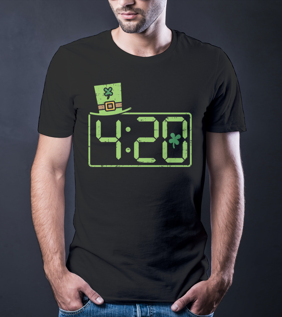 St Patricks Day 420 Clock With Leprechaun Hat And Shamrock T-Shirt