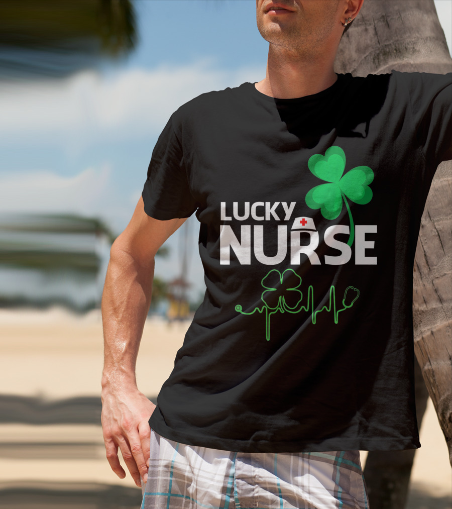Lucky Nurse Shamrock Heartbeat St. Patricks Day T-Shirt