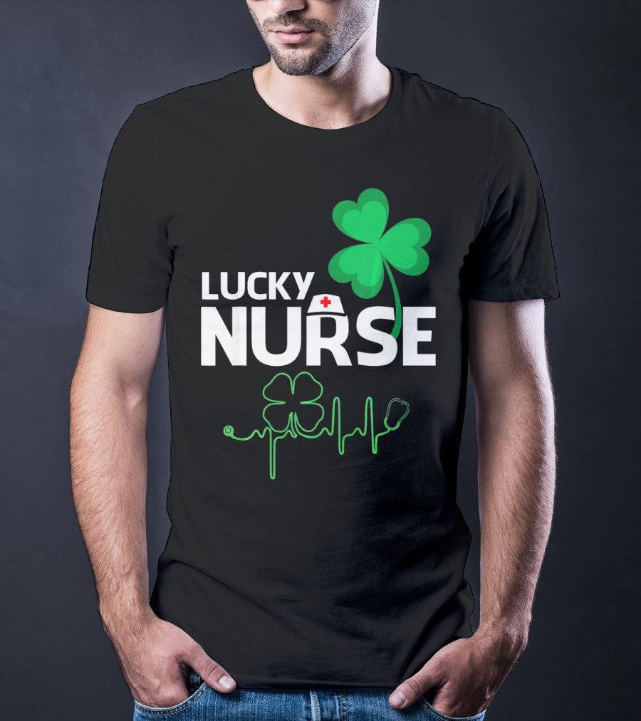 Lucky Nurse Shamrock Heartbeat St. Patricks Day T-Shirt