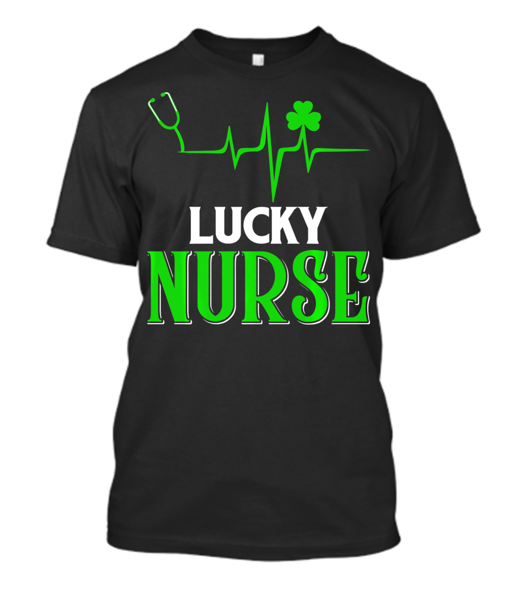 LUCKY NURSE Stethoscope Shamrock Heartbeat T-Shirt