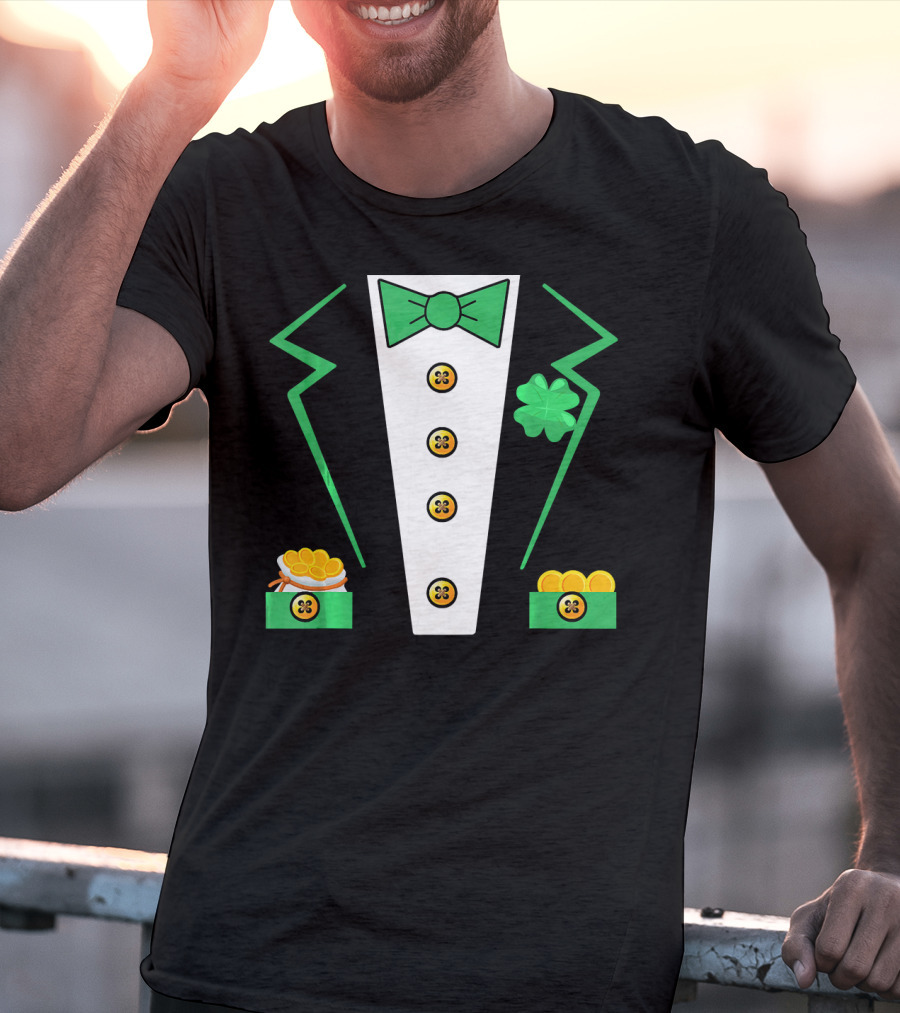 St. Patrick's Day Leprechaun Tuxedo With Shamrock And Coin Boxes T-Shirt