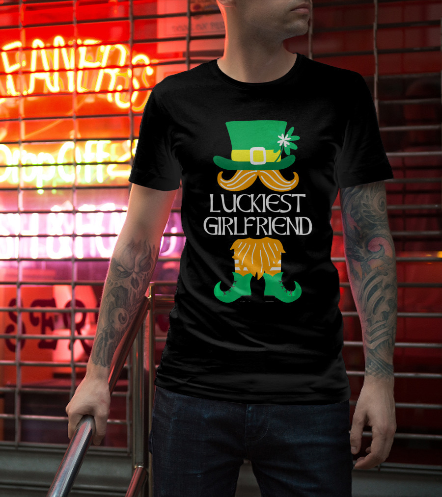 Luckiest Girlfriend Leprechaun Hat Beard Green Boots T-Shirt