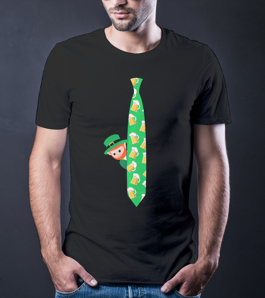 Leprechaun With Beer Mug On Green Tie T-Shirt