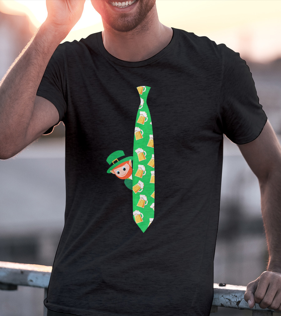 Leprechaun With Beer Mug On Green Tie T-Shirt