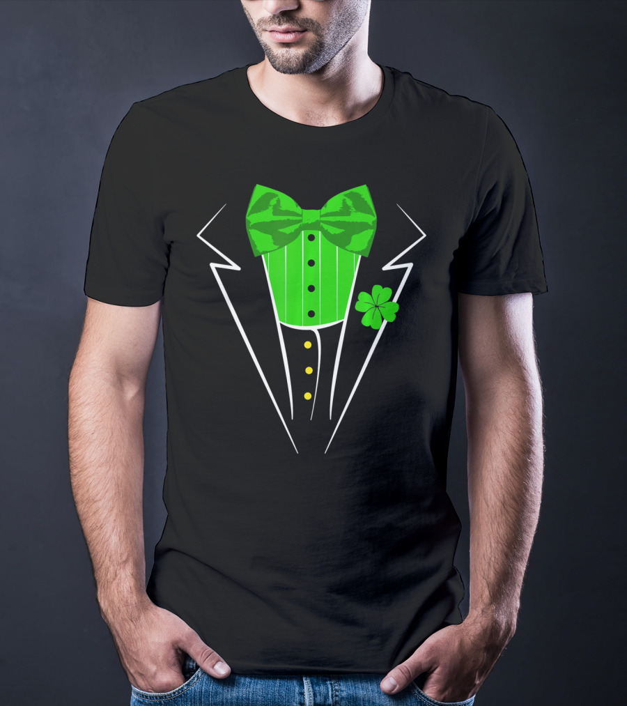 Saint Patricks Day Irish Tuxedo Clover Bow Tie T-Shirt