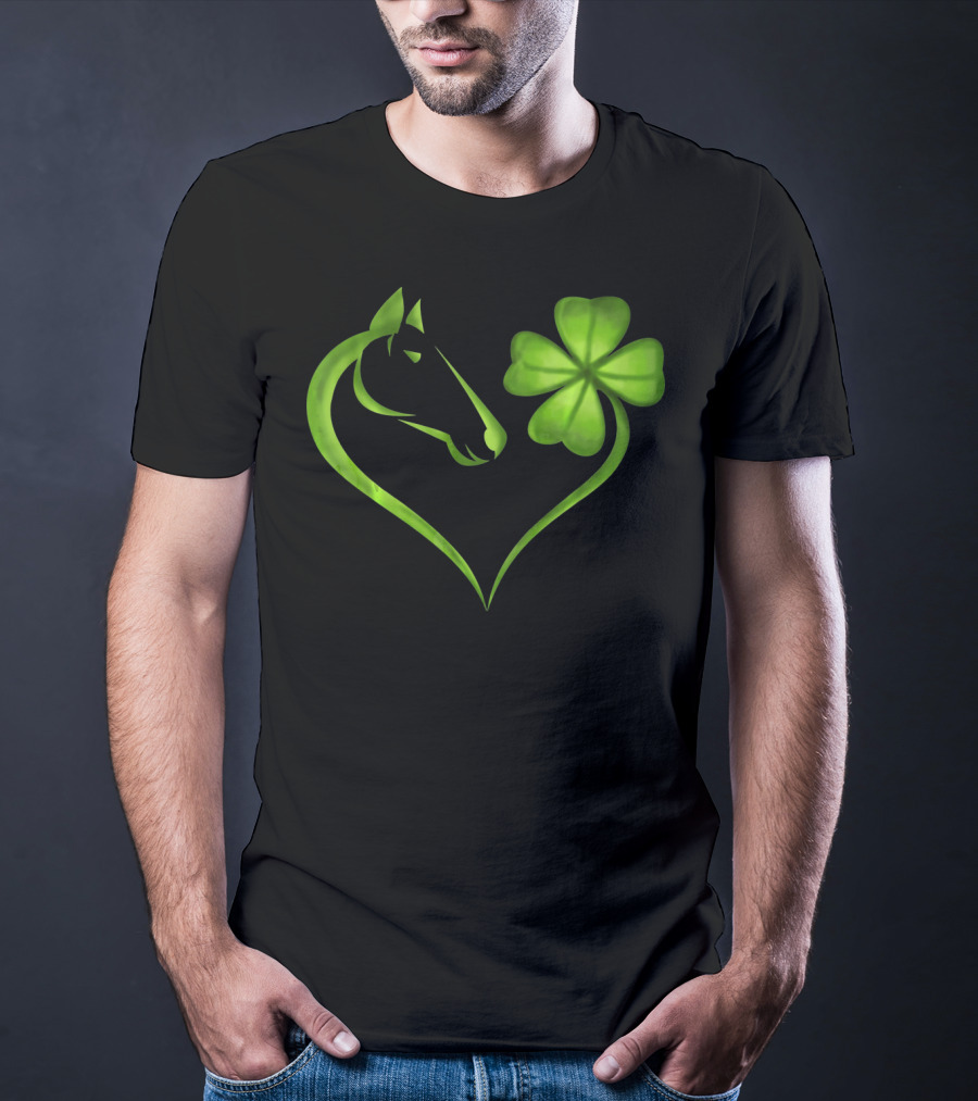 Horse Lucky Clover Heart Shape St. Patrick's Day T-Shirt