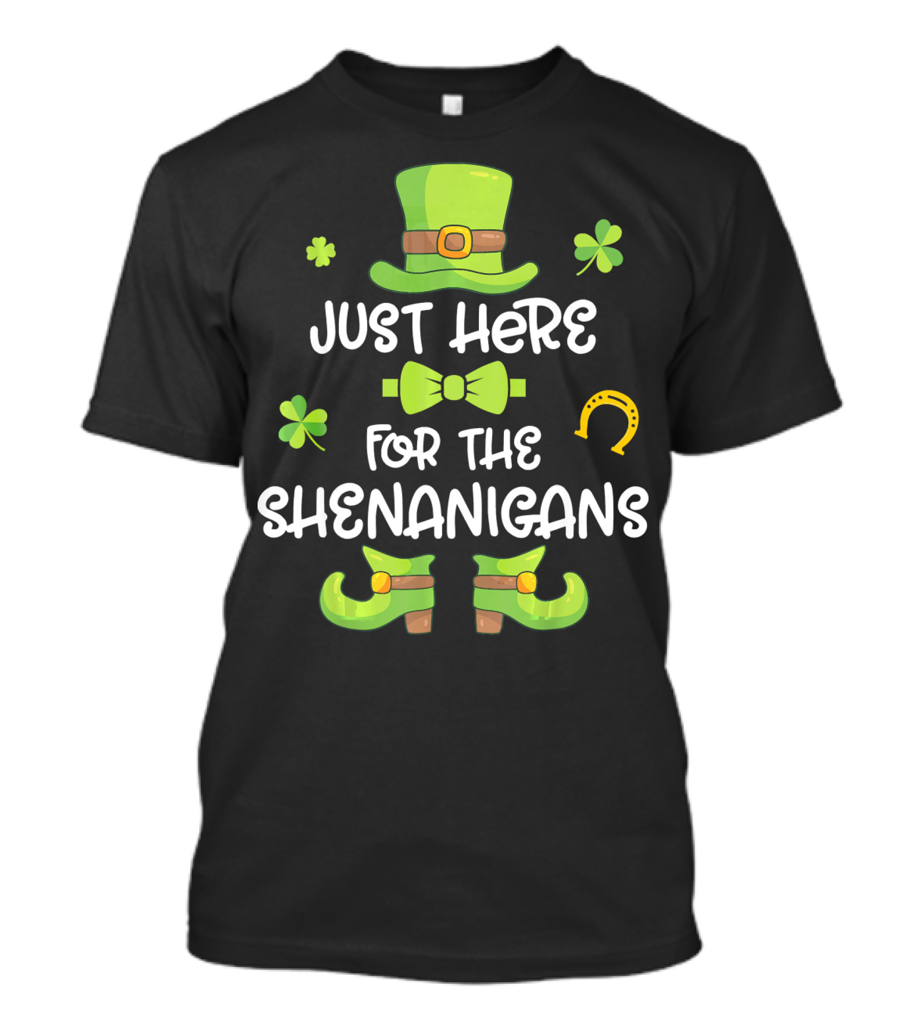 Just Here For The Shenanigans Leprechaun Dance Shamrock Gold T-Shirt