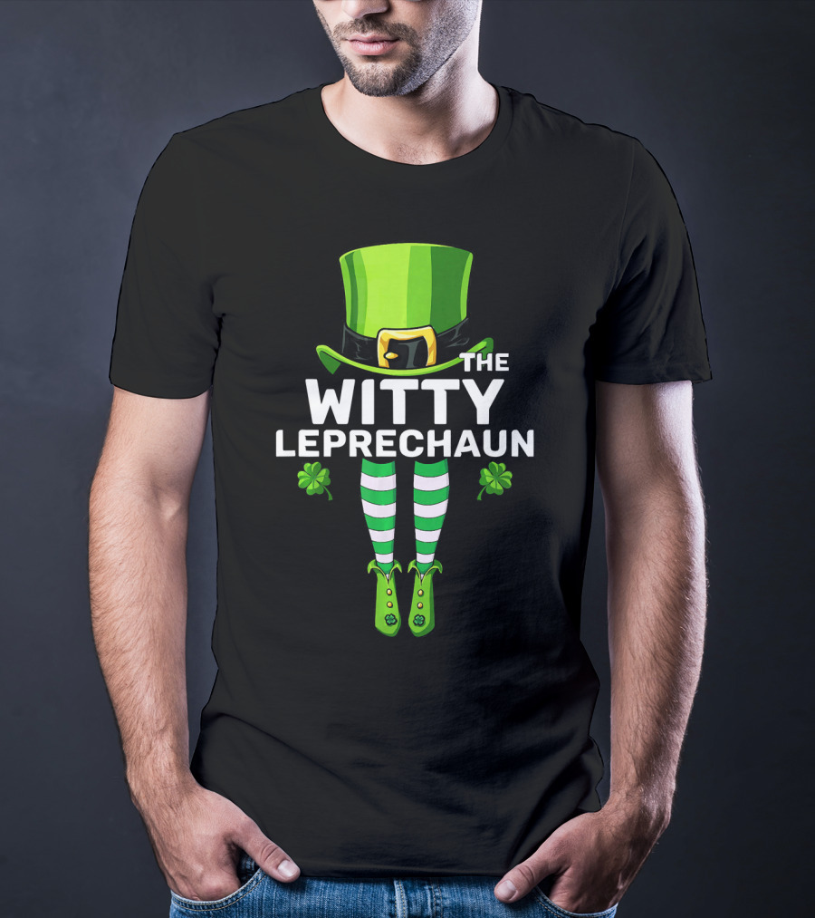 The Witty Leprechaun Green Hat Striped Socks Clover Charm T-Shirt