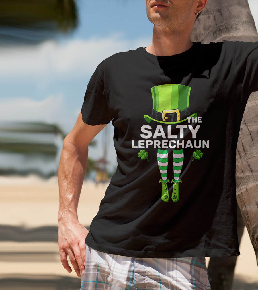 The Salty Leprechaun Green Hat And Striped Legs With Shamrocks T-Shirt