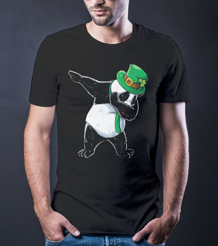 Dabbing Panda St Patricks Day Hat And Green Scarf T-Shirt