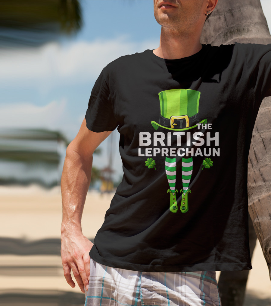 The British Leprechaun Matching Costume With Green Hat And Striped Socks T-Shirt
