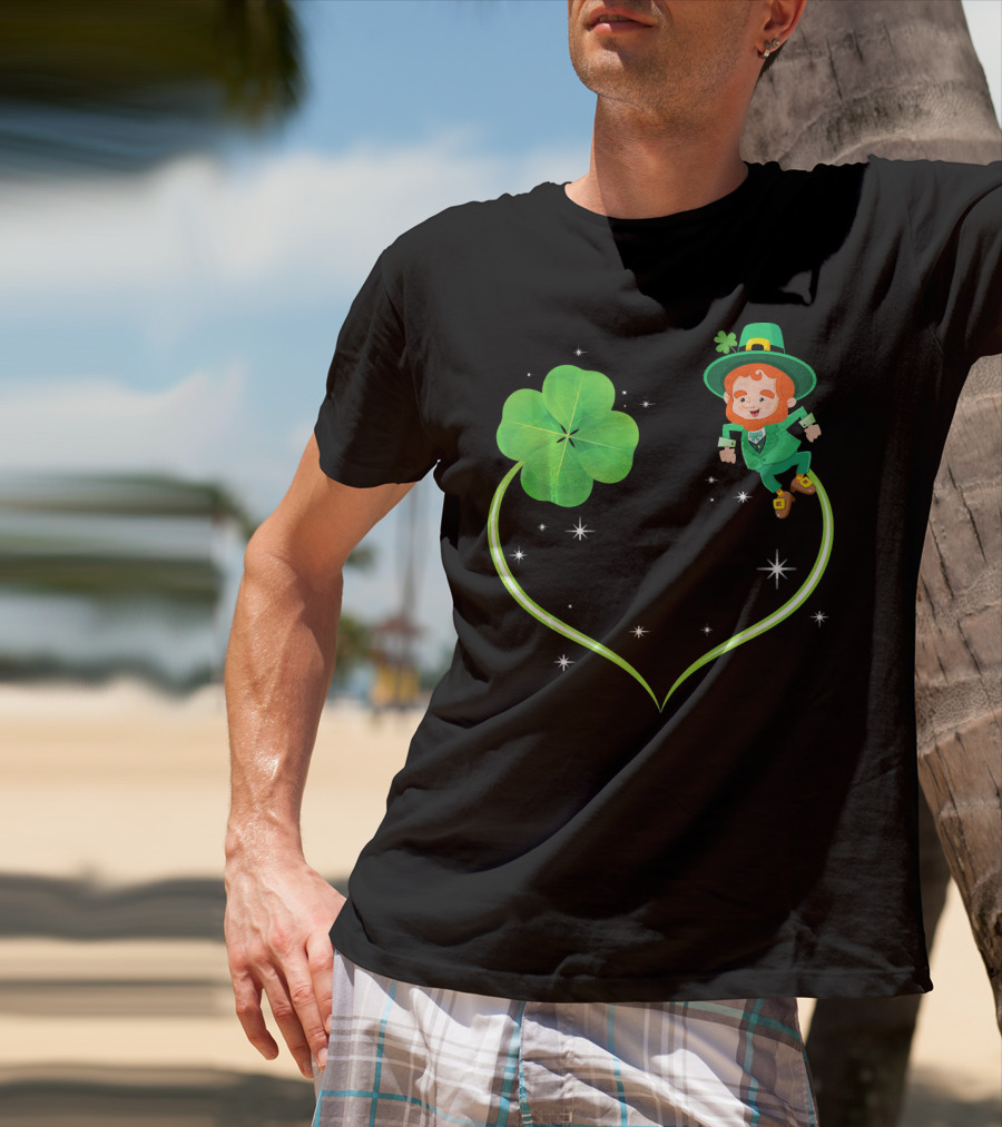 Leprechaun Flying With Shamrocks And Stars T-Shirt