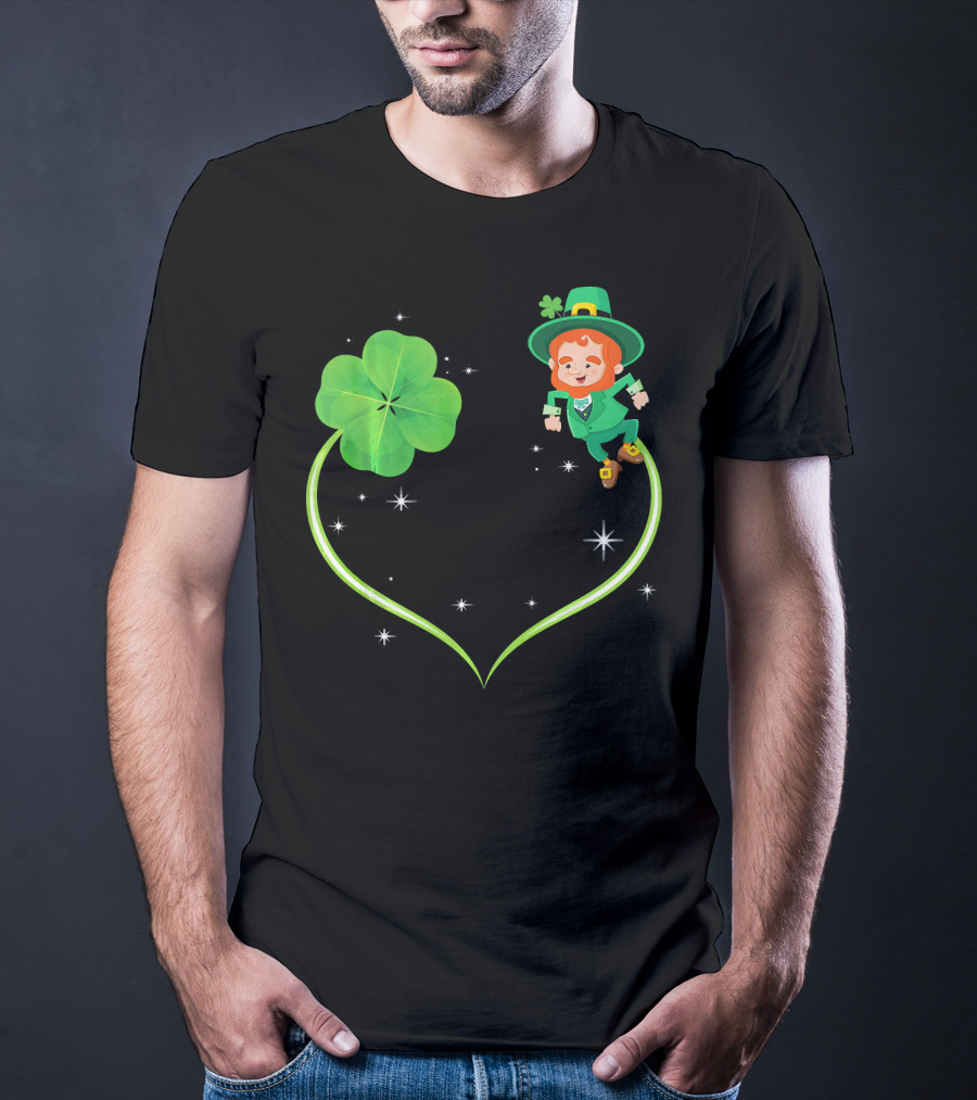 Leprechaun Flying With Shamrocks And Stars T-Shirt