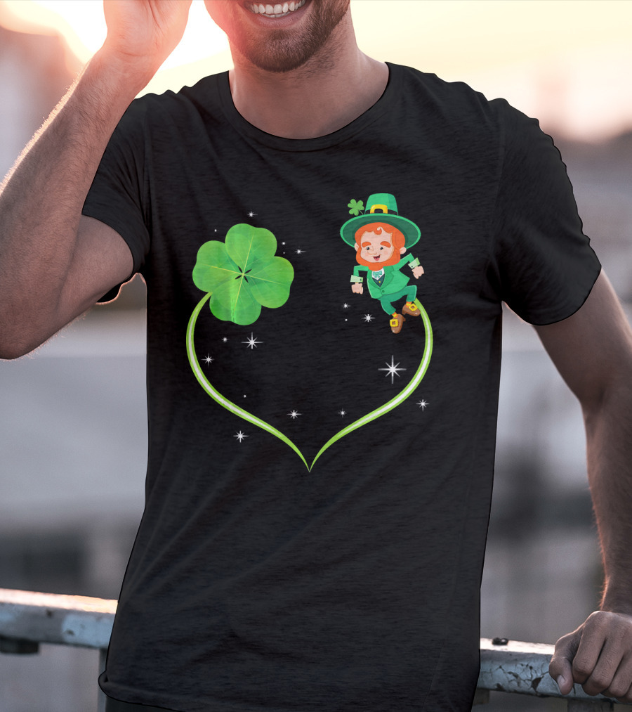 Leprechaun Flying With Shamrocks And Stars T-Shirt
