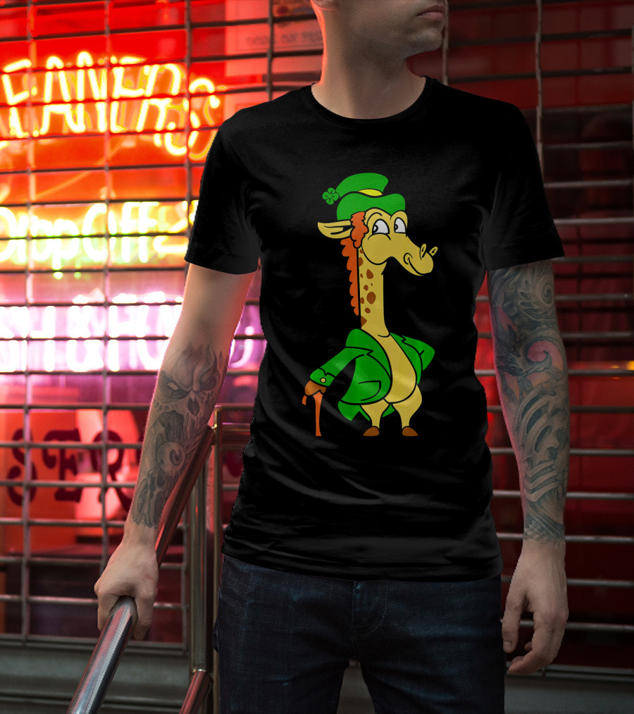 Funny Cool St. Patricks Day Giraffe Iris Leprechaun T-Shirt