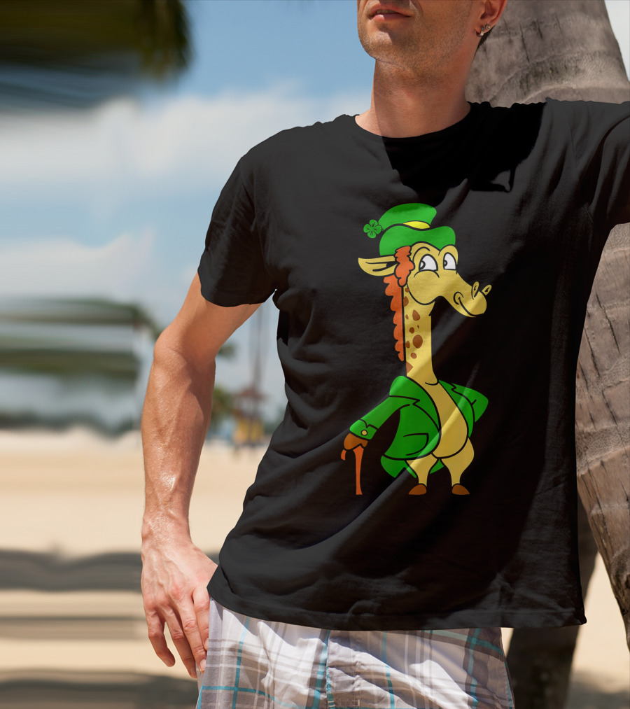 Funny Cool St. Patricks Day Giraffe Iris Leprechaun T-Shirt