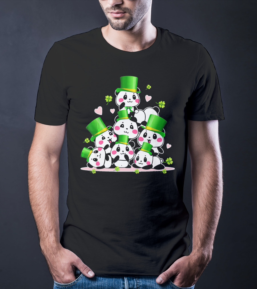St Patricks Day Leprechaun Panda Cute Irish Lucky Clovers T-Shirt