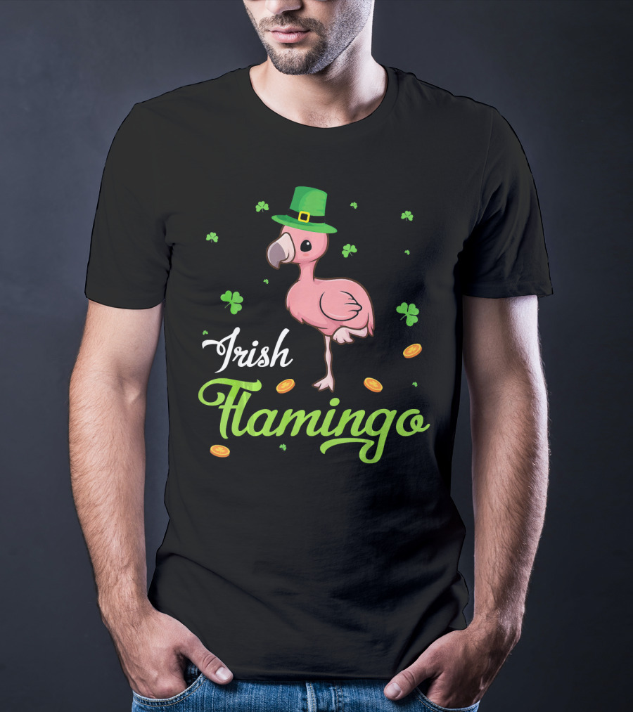 Irish Flamingo Leprechaun Shamrock Dance Coins T-Shirt
