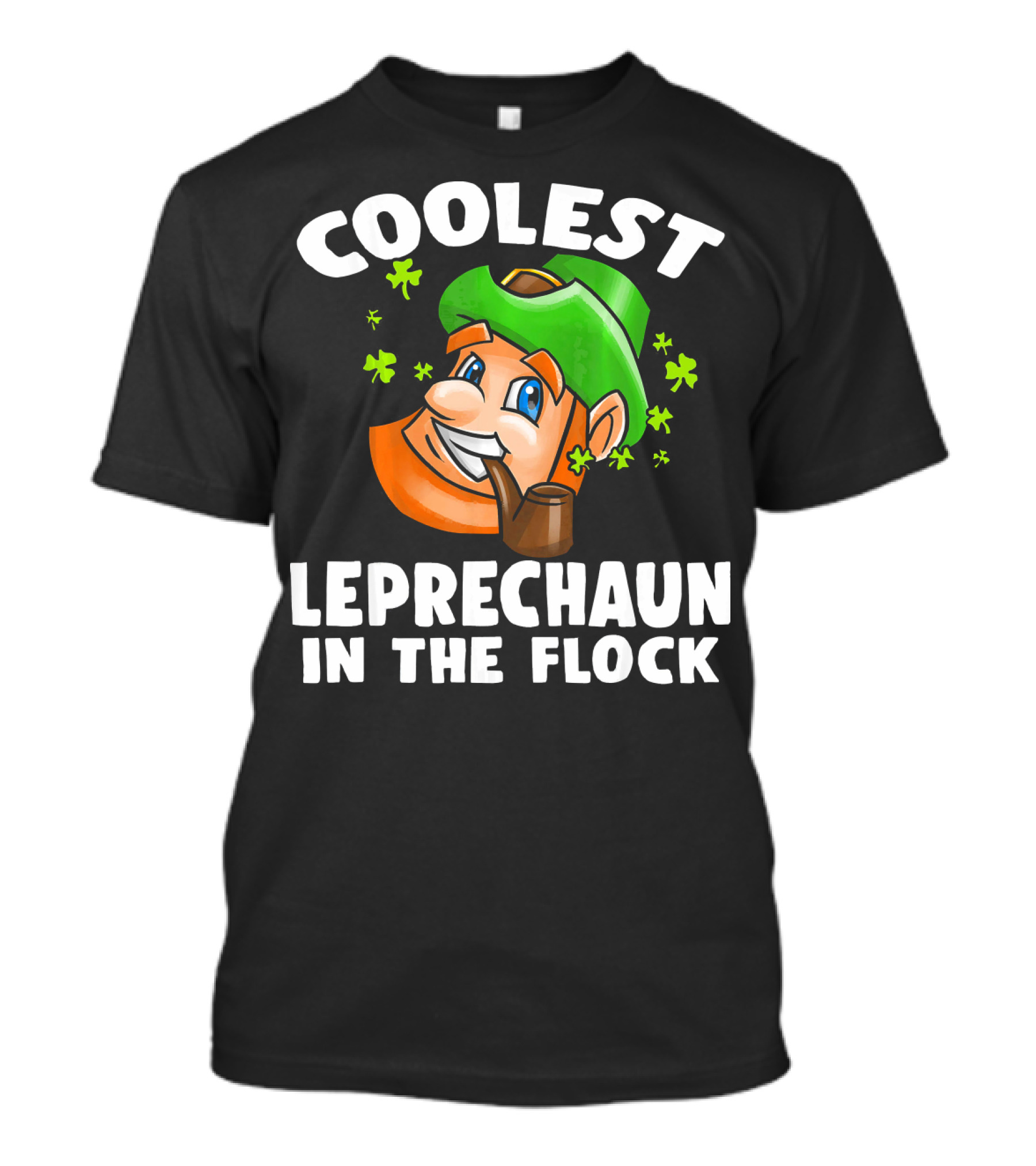 Coolest Leprechaun In The Flock Shamrock Pipe Hat Cartoon T-Shirt
