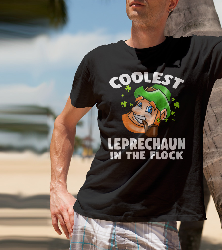 Coolest Leprechaun In The Flock Shamrock Pipe Hat Cartoon T-Shirt