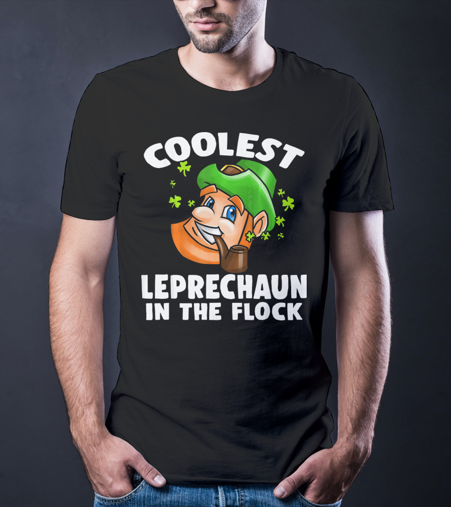Coolest Leprechaun In The Flock Shamrock Pipe Hat Cartoon T-Shirt