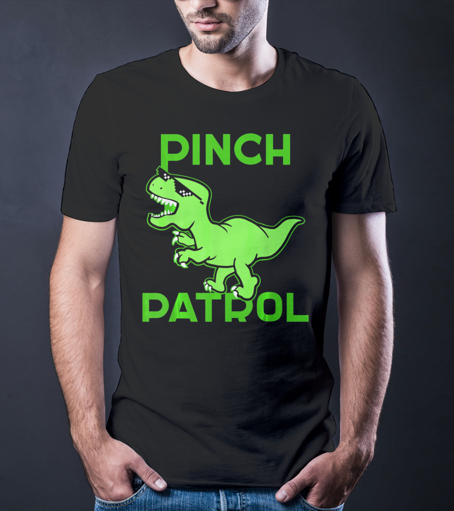 St Patrick Day Dinosaur Pinch Patrol Funny Green T-Rex Holiday T-Shirt