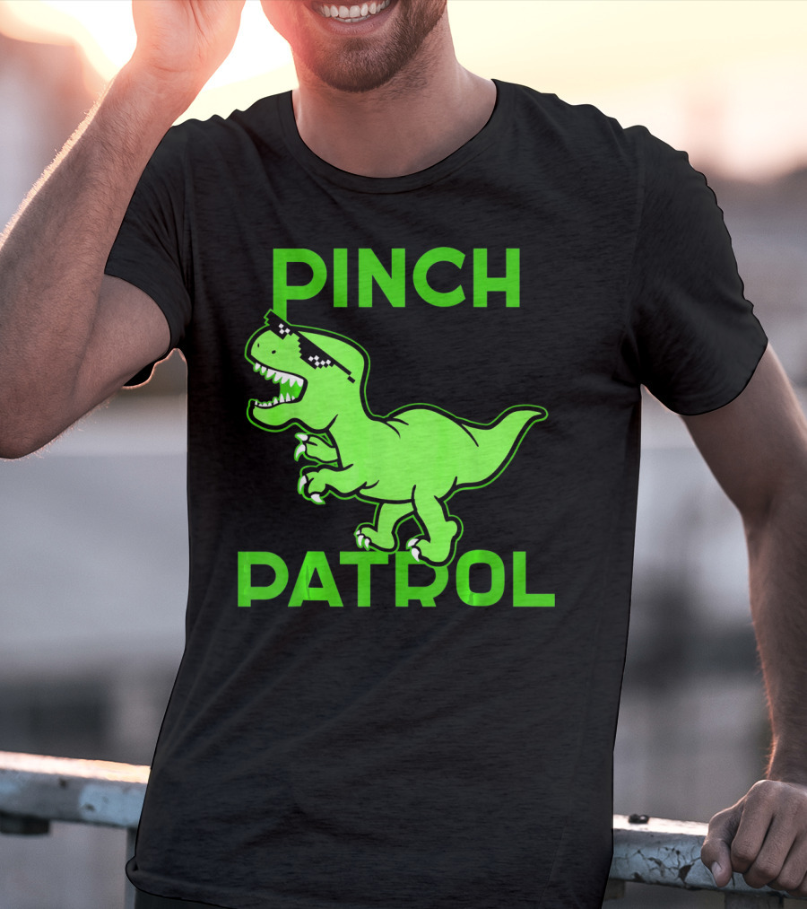 St Patrick Day Dinosaur Pinch Patrol Funny Green T-Rex Holiday T-Shirt