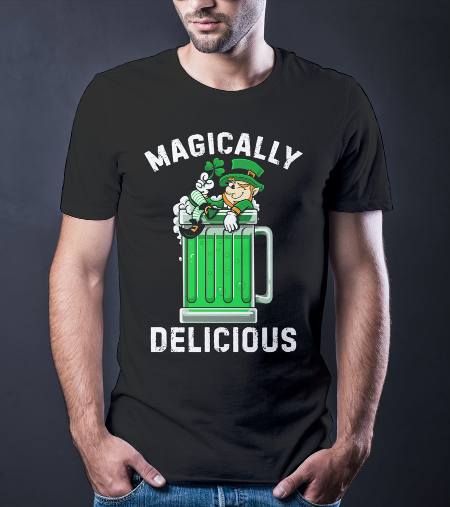 Magically Delicious Leprechaun Beer Mug Clover T-Shirt