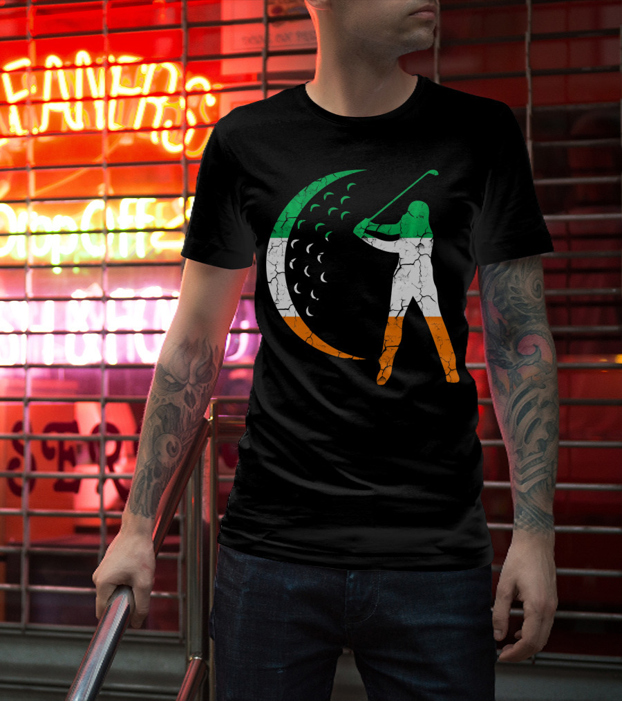 Irish Golf Swing With Ireland Flag Colors T-Shirt