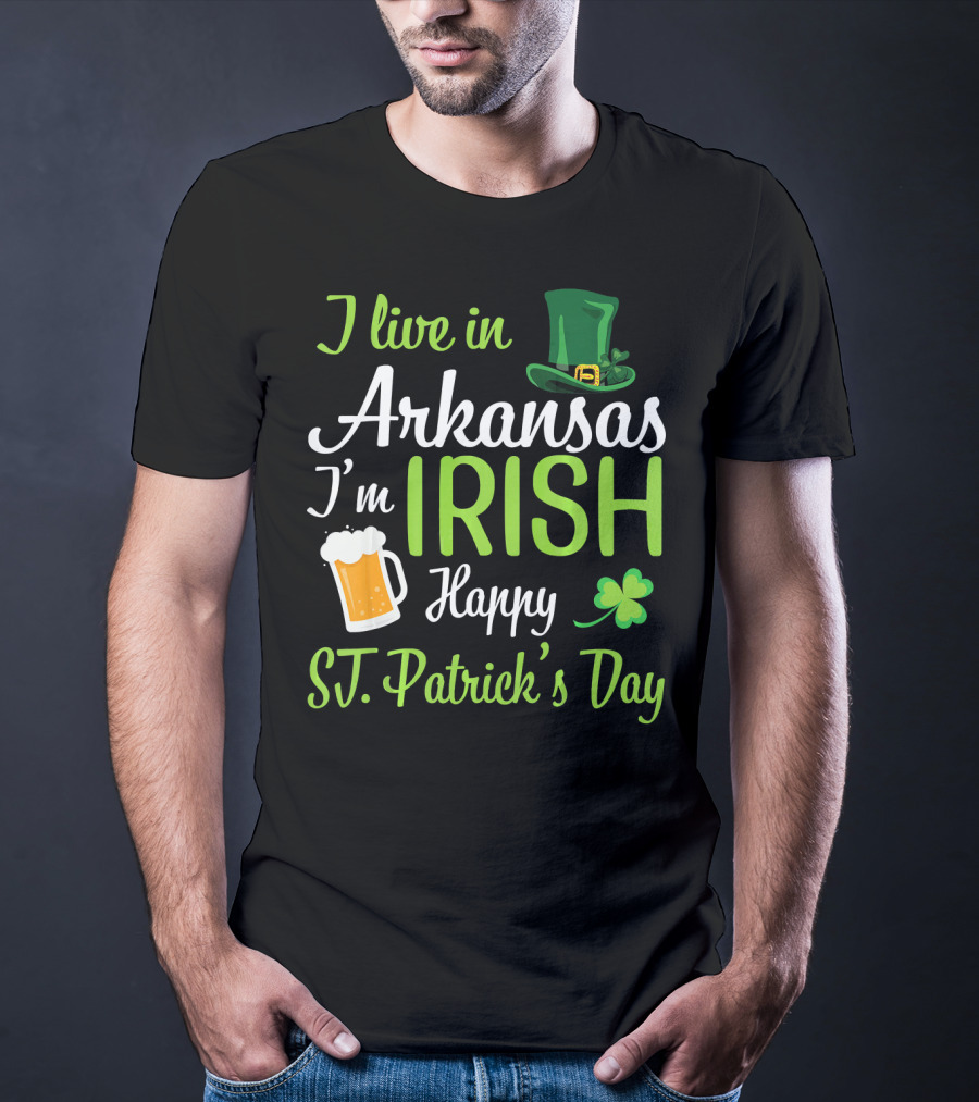 I Live In Arkansas I'm Irish Happy St. Patrick's Day Shamrock Beer Hat T-Shirt