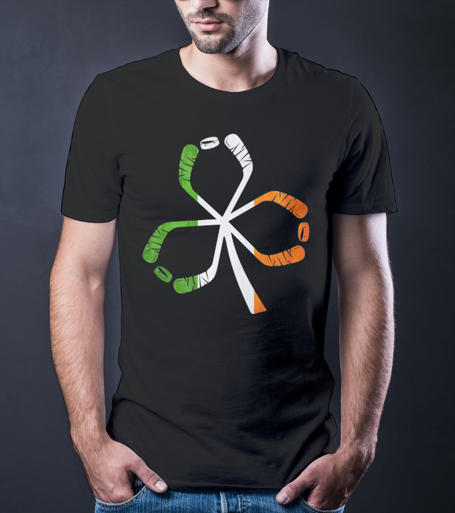 ICE HOCKEY SHAMROCK GREEN WHITE ORANGE STICKS T-Shirt