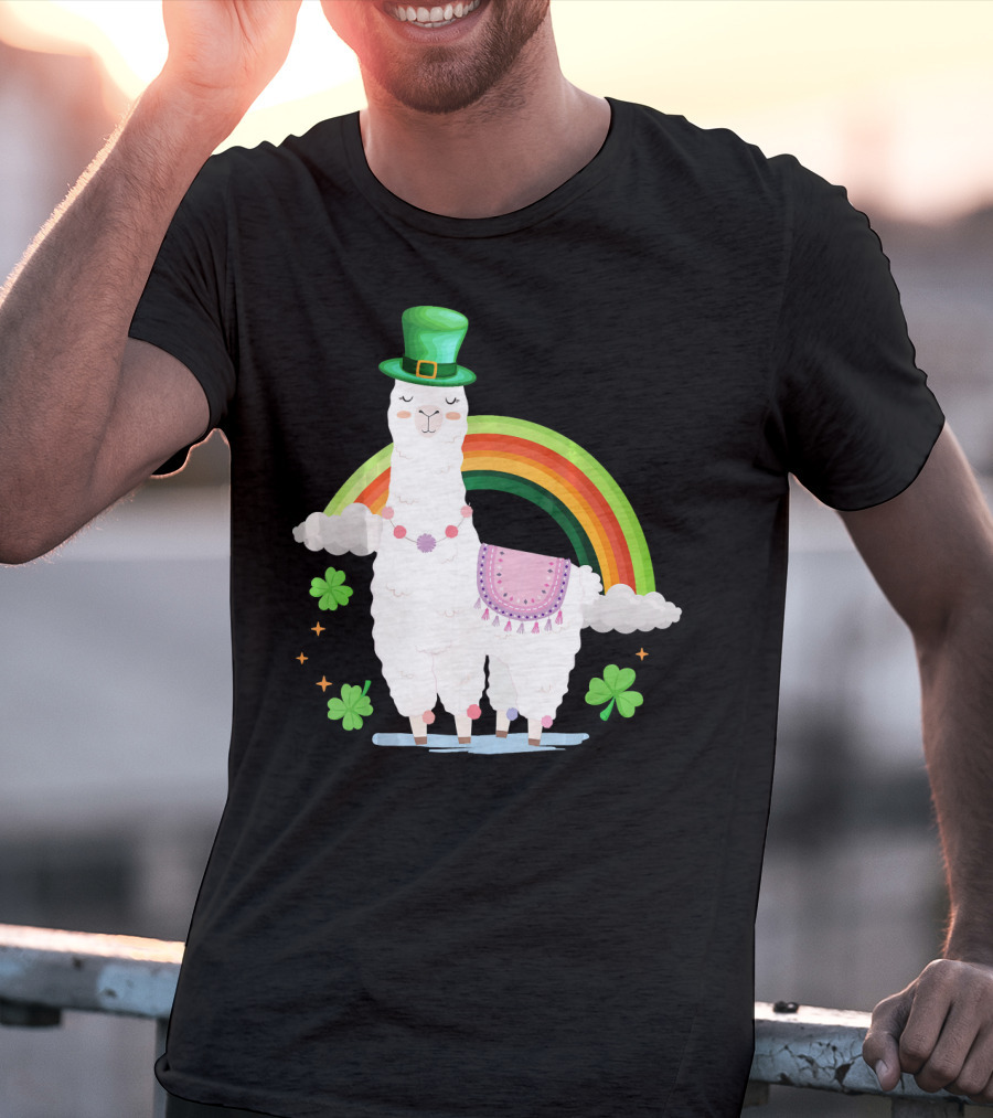 Llama St Patricks Day Rainbow Leprechaun Hat With Shamrocks T-Shirt