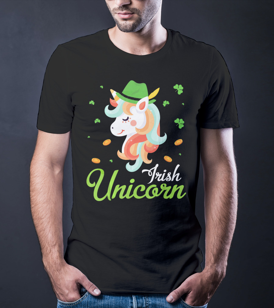 Irish Unicorn Leprechaun Gold Shamrocks T-Shirt