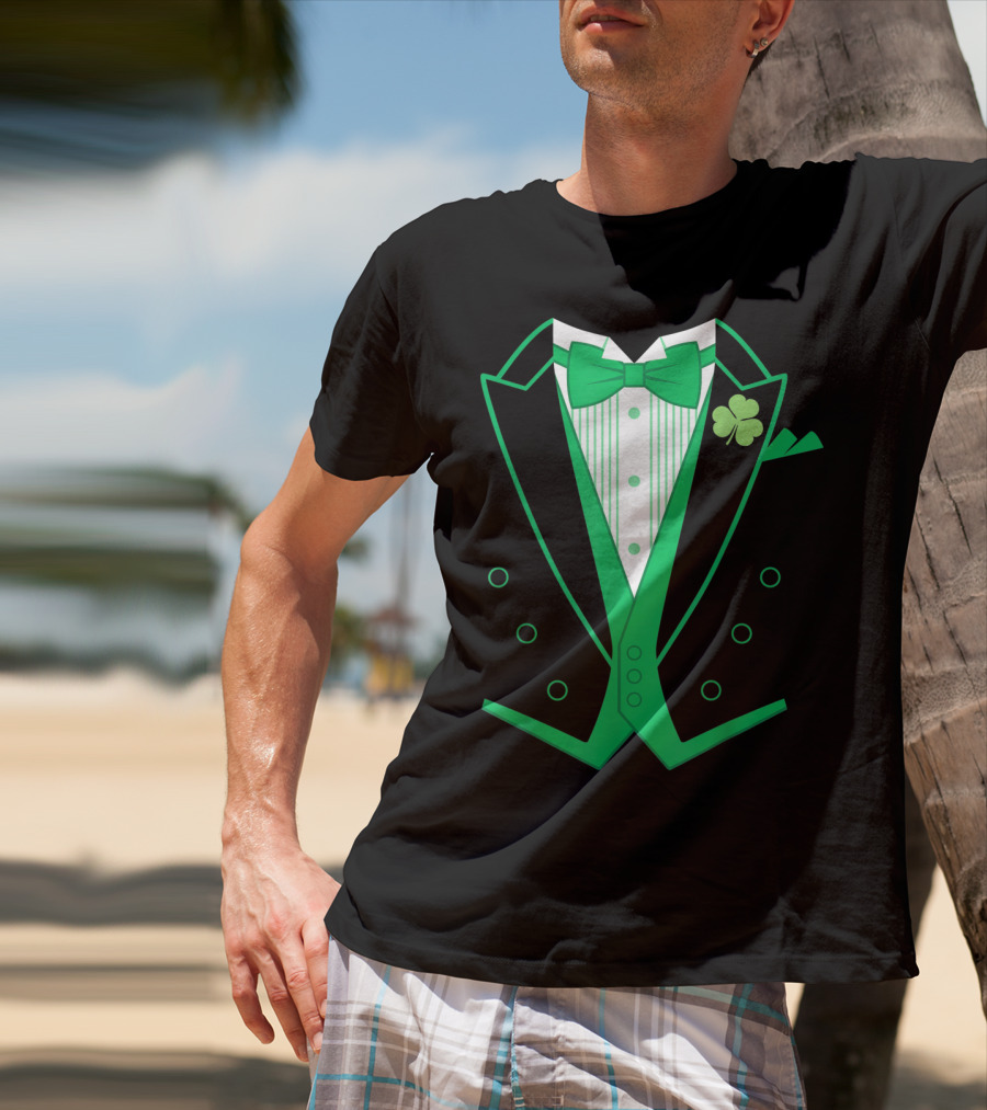 Irish Tuxedo Green Shamrock Bow Tie St. Patrick's Day T-Shirt