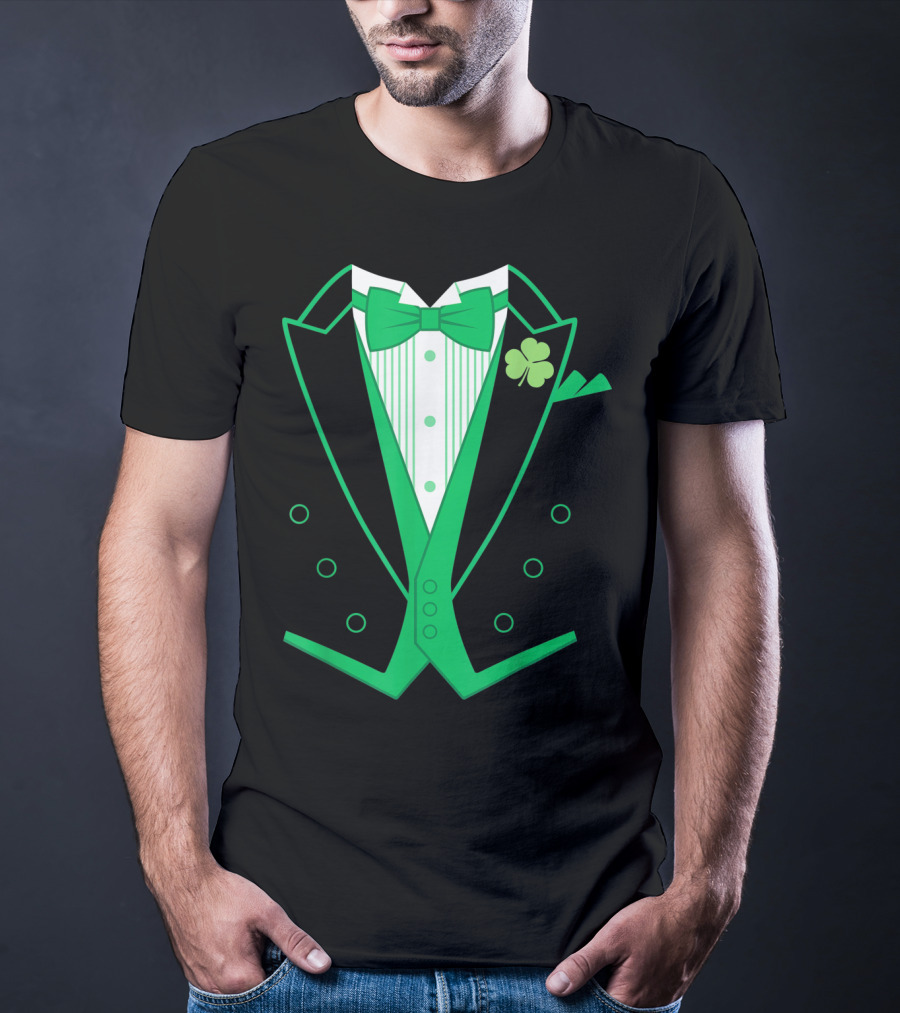 Irish Tuxedo Green Shamrock Bow Tie St. Patrick's Day T-Shirt